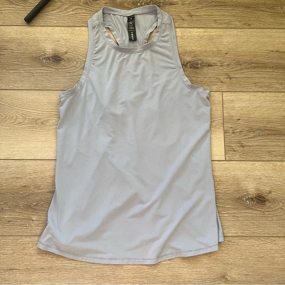 Grey Yogalicious razor back tank top with split back A line shape, S. - Picture 11 of 12